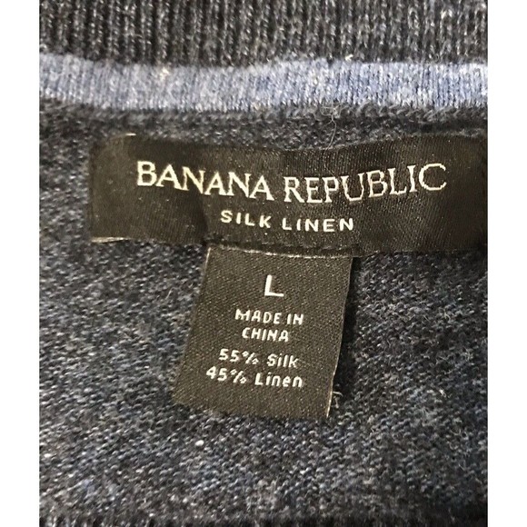 Banana Republic Men's Sweater Navy Blue Silk Linen Knit Casual Rib Crew Neck L - Picture 5 of 5